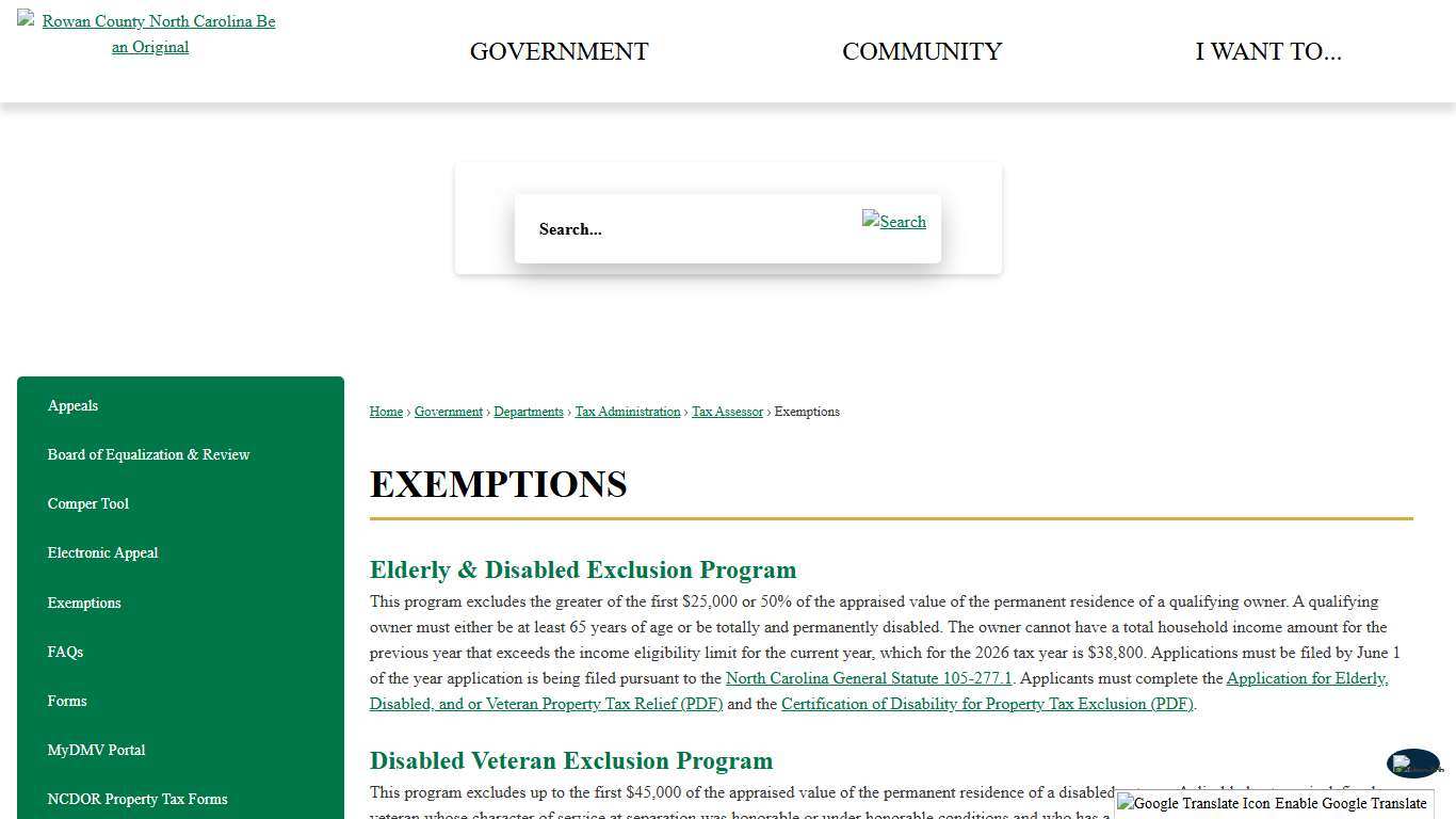 Exemptions Rowan County